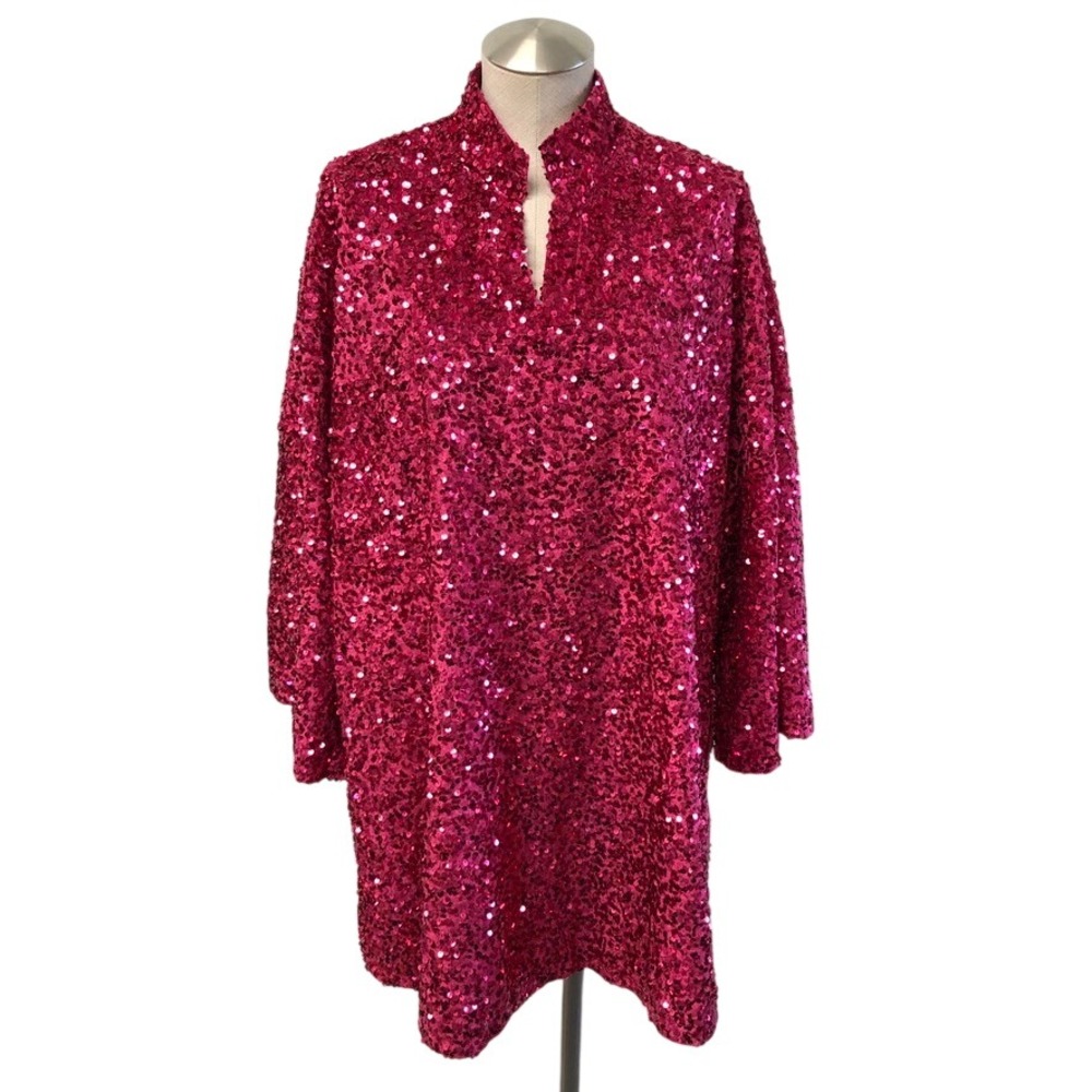 SSYS The Label Dress Womens Medium Pink Sequin Bell Sleeve Mini Pockets Glam